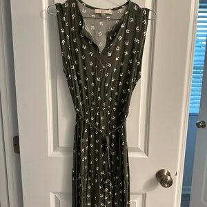 LOFT Olive Patterned Maxi Dress